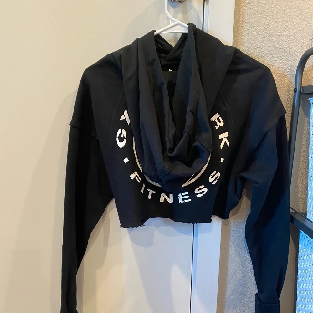 Gymshark Black Cropped Hoodie with White Logo - Picture 3 of 4